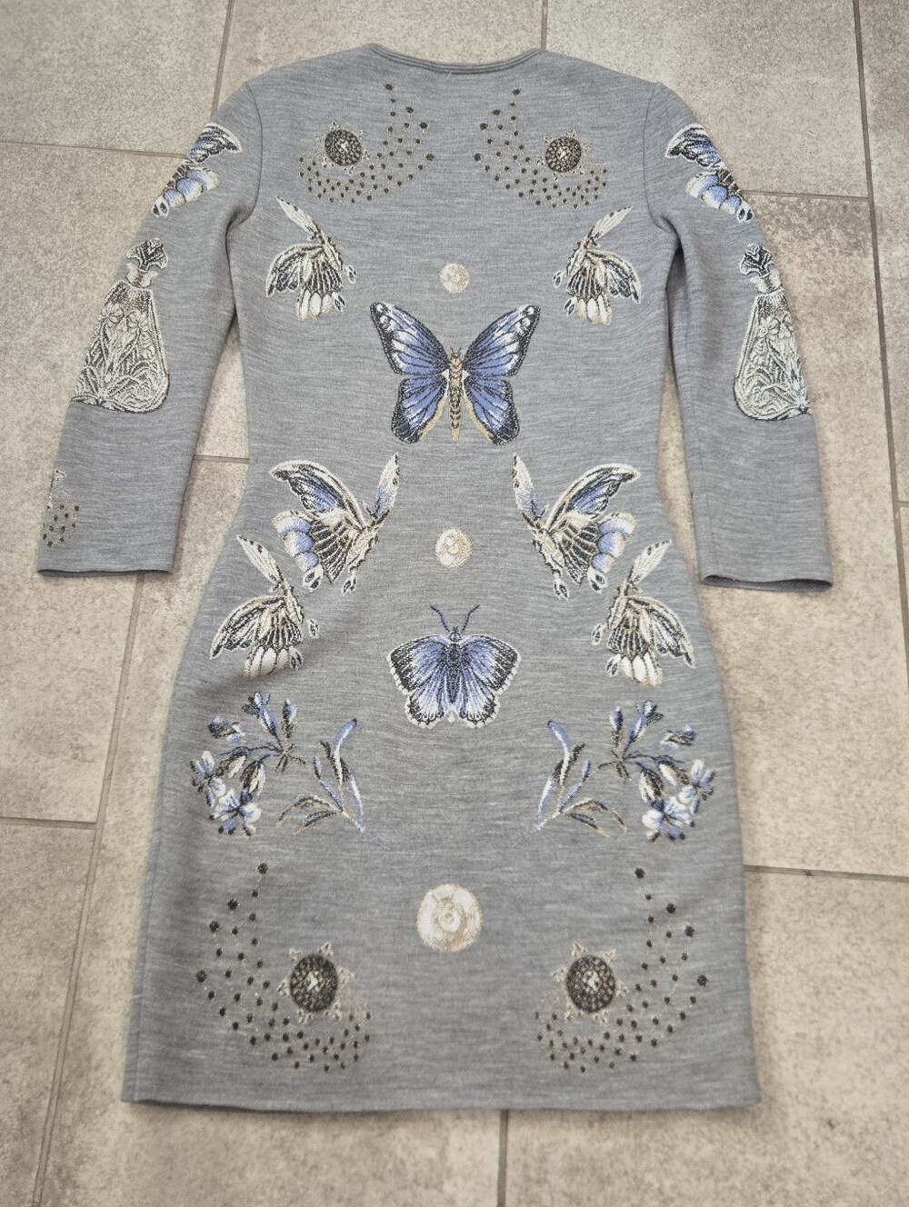 Alexander McQueen Butterfly Jacquard Knit Dress Grey Metallic Wool Blend L Large - Picture 9 of 12